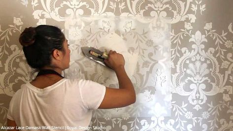 How to Stencil DIY Embossed Wall Designs with Joint Compound Plaster – Royal Design Studio Stencils Raised Stenciling Wall, Plaster Caster, Plaster Decor, Stenciled Wall Decor, Damask Wall Stencils, Faux Wall, Embossed Wall, Paris Wall Decor, Damask Wall