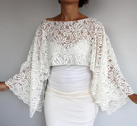 Dress Upcycle, Cape Fashion, Lace Shrug, Bridal Shrug, Shrug For Dresses, Lace Top Dress, Bolero Wedding, Bridal Bolero, Bridal Wrap