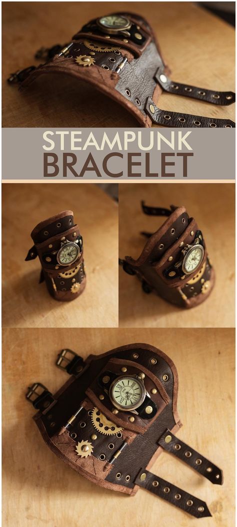 Costume Unique, Steampunk Fairy, Apron Ideas, Steampunk Items, Steampunk Ideas, Steampunk Bracelet, Steampunk Leather, Steampunk Watch, Wrist Brace