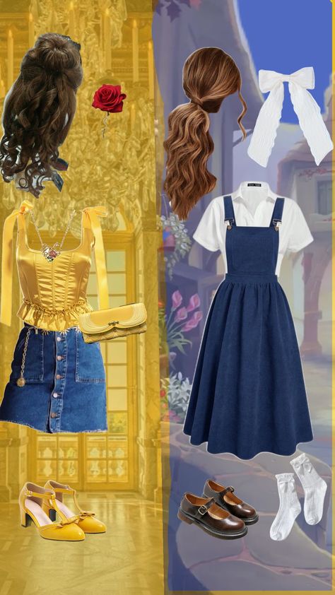 outfit for #belle #disney #viral #blowup #fyp #fy Princess Bounding Inspired Outfits, Belle Costumes Women, Simple Disney Character Outfits, Simple Disney Costumes For Women, Princess Belle Inspired Outfits, Belle Inspired Outfits Casual, Disney Bound Princess Outfits, Beauty And The Beast Outfit Ideas, Disney Dress Up Ideas