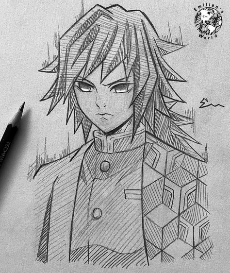 Giyu Sketch Drawing, Demon Slayer Characters Sketch, Tomioka Sketch, Giyu Tomioka Drawing, Giyu Sketch, Demon Slayer Easy Drawing, Anime Sketch Demon Slayer, Demon Slayer Characters Drawing, Giyu Drawing