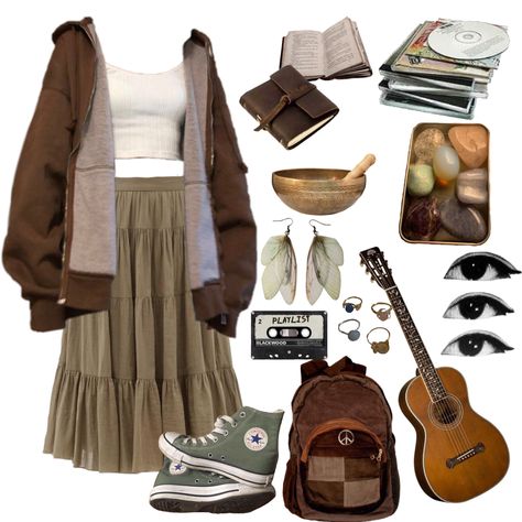 Academia Aesthetic Summer Outfit, Earthy Outfits Grunge, Outfit Ideas Cottagecore, Goblincore Outfits, Fairycore Outfit, Mode Hippie, Earthy Outfits, Swaggy Outfits, Fairy Grunge