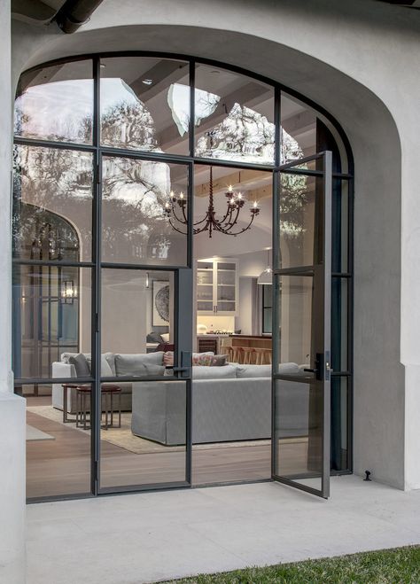 Arched French Doors, Home Designs Exterior, French Doors Exterior, Glass French Doors, Steel Windows, Arched Doors, Dream House Interior, Window Design, House Designs Exterior