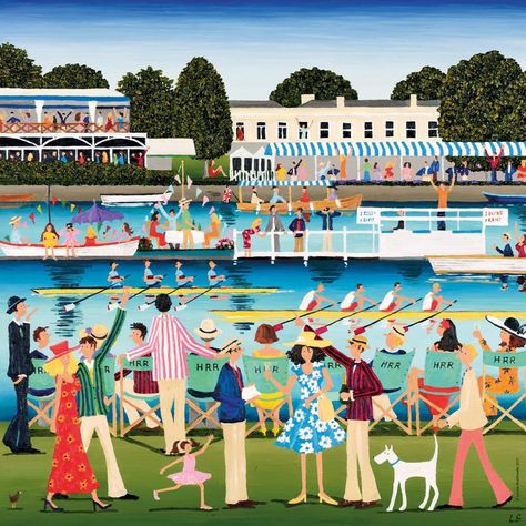 The annual boating and high-society 5-day spectacular that is the Henley Royal Regatta back with a splash. If you haven't already experienced it, there's no time like the present... Henley Regatta, Henley Royal Regatta, Rowing Crew, Row Row Your Boat, Henley On Thames, St James' Park, Sailing Adventures, Sport Illustration, Cute Paintings