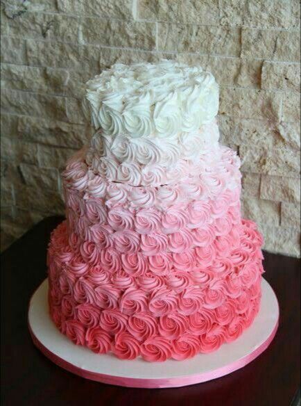 3 Layered Cake, Quinceañera Cakes, Rosette Cakes, Ombre Rosette Cake, Cakes Pink, Pink Ombre Cake, Pink Birthday Cake, Tier Cakes, Cow Baby Showers