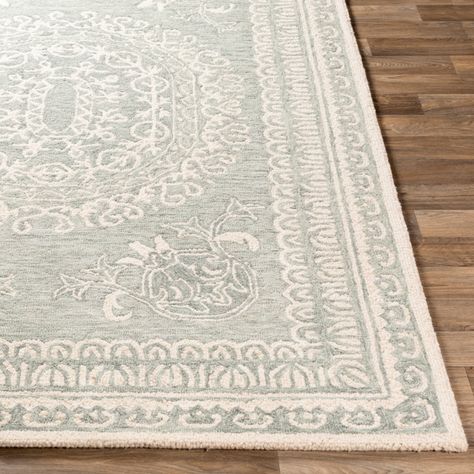 Surya Newcastle NCS-2306 Sea Foam Wool Traditional Rug from the Assorted Traditional Rugs collection at Modern Area Rugs 9x12 Rug Living Rooms, Farmhouse Area Rugs, Surya Rug, Chic Spaces, Floral Area Rugs, Farmhouse Rugs, Classic Rugs, Floral Rug, Indoor Area Rugs