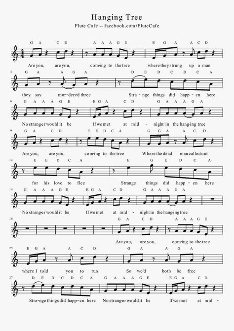 Hanging Tree Violin Sheet Music, Hanging Tree Flute Sheet Music, Simple Flute Songs, Hunger Games Sheet Music, Pretty Flute Sheet Music, Hanging Tree Piano, Kalimba Sheet Music, Flute Songs, Flute Notes