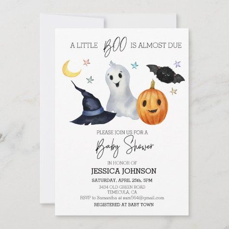 Halloween Little Boo Watercolor Baby Shower Invitation Halloween Gender Reveal, Twin Halloween, Halloween Baby Shower Theme, Twins Baby Shower Invitations, Watercolor Baby Shower, Pink Baby Shower Invitations, Baby Shower Invitaciones, Twins Baby Shower, Boo Ghost