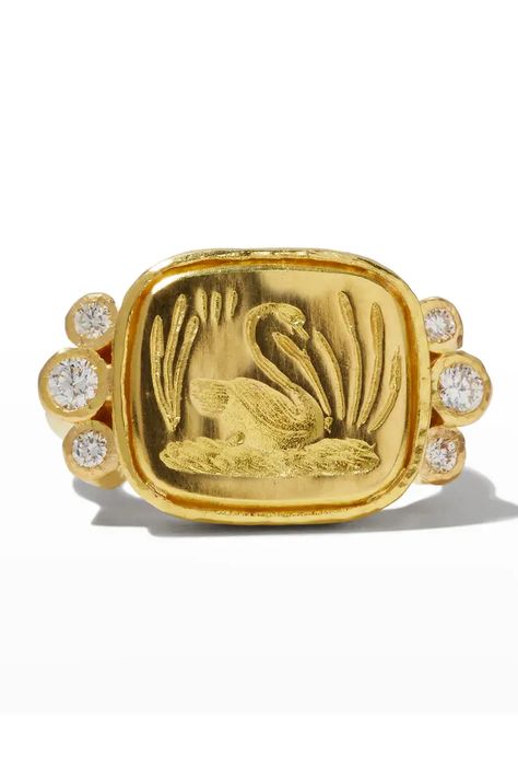 PAKYR Elizabeth Locke 19k Gold Swan Signet Ring, Size 6.5 Neoclassical Jewelry, Gold Swan, Elizabeth Locke, Diamond Signet Ring, Signet Rings, Style 2023, Buy Earrings, Pendant Rings, Virtual Closet