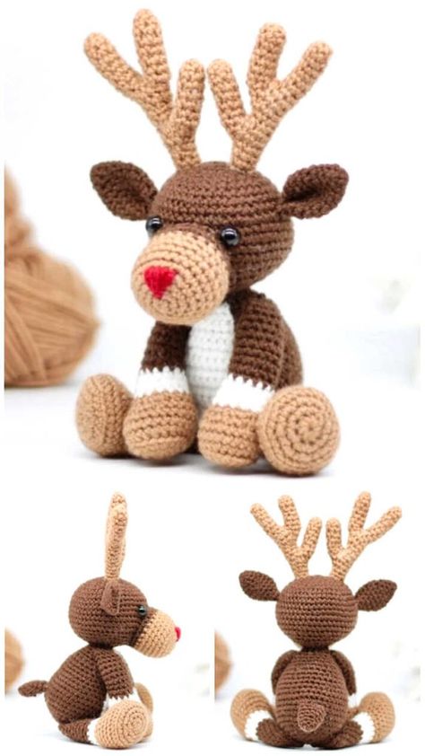 Amigurumi Christmas Reindeer Free Pattern Amigurumi Reindeer, Crochet Amigurumi Patterns, Free Crochet Amigurumi, Christmas Crochet Patterns Free, Amigurumi Christmas, Crochet Deer, Crochet Xmas, Free Amigurumi Patterns, Crochet Tutorials