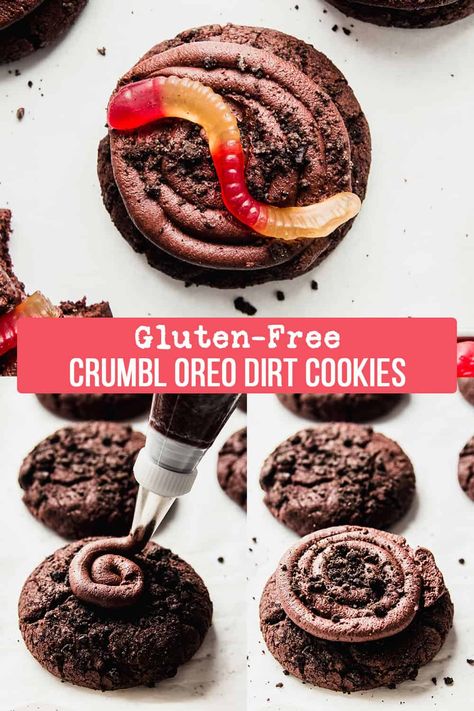 Dirt Cookies, Gluten Free Crumble, Chocolate Chip Cookie Dough Dip, Oreo Dirt, Gummy Worm, Easy Gluten Free Desserts, Gluten Free Bakery, Gluten Free Sweet, Gluten Free Desserts Recipes