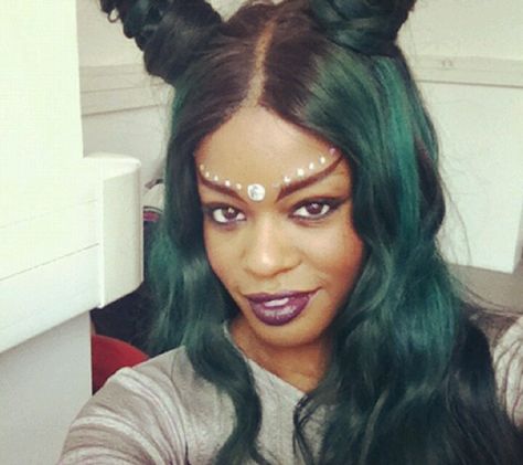 Azealia Banks Dark Green Hair, Azealia Banks, Helmet Hair, Natural Afro Hairstyles, Mermaid Hair, Mermaid Fashion, Green Hair, Celebrity Fashion, Atlantis