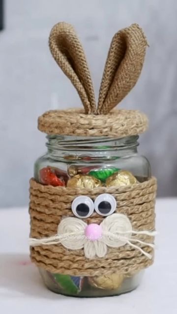 Aart and craft with Nishi on Instagram: "Decor a candy jar with jute..💫😊 . Follow @art_and_craft_with_nishi . Follow @art_and_craft_with_nishi . Follow @art_and_craft_with_nishi . Please guys follow me for more artandcraft. Do like share and comment if you really like this craft. Don't forget share on your Story. It's really easy craft for decor waste plastic bottles and materials. 🥰🤗 Декор Decor DIY #diy #diydecorideas #diycrafts #diyhomedecor #diyideas #diyhome #ideascreativas #ideacraft # Candy Jars Diy, Velika Noč, 2023 Decor, Mini Easter Basket, Instagram Decor, Spreadsheet Template, Jar Diy, Candy Jar, Easy Craft