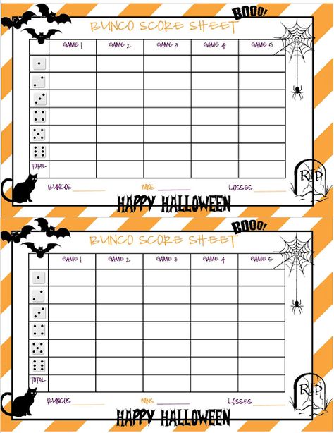 Recipes from Stephanie: Halloween Bunco Sheet Halloween Game Ideas, Bunco Party Themes, Neighborhood Events, Halloween Bunco, Bunco Ideas, Bunco Score Sheets, Bunco Themes, Home Halloween Costumes, Bunco Night