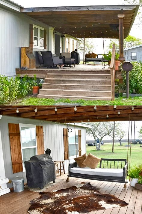 Check out these 10 incredible mobile home uncovered porch ideas that will take your outdoor space to the next level! These designs will inspire your porch transformation from cozy seating areas to stylish decor. Get ready to elevate your home! Small Porches For Mobile Homes, Back Porch Ideas Mobile Home, Tiny Home Porch Ideas, Mobile Home Covered Porch Ideas, Uncovered Porch Ideas, Modular Home Porch Ideas, Mobile Home Outdoor Ideas, Mobile Home Decks And Porches, Front Porch Mobile Home