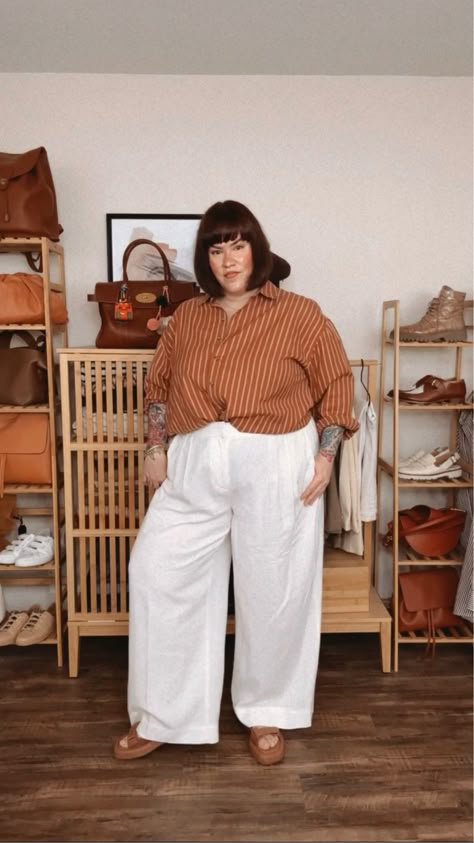 Blaise Natural Raffia Platform … curated on LTK Flamboyant Natural Plus Size Outfit, Midsize Linen Outfits, Wide Leg Trousers Midsize, Plus Size Pleated Pants, Neutral Aesthetic Outfits Plus Size, Plus Size Flamboyant Natural, Outfit For Fat Belly Women, Linen Casual Outfit, Plus Size Linen Pants Outfit