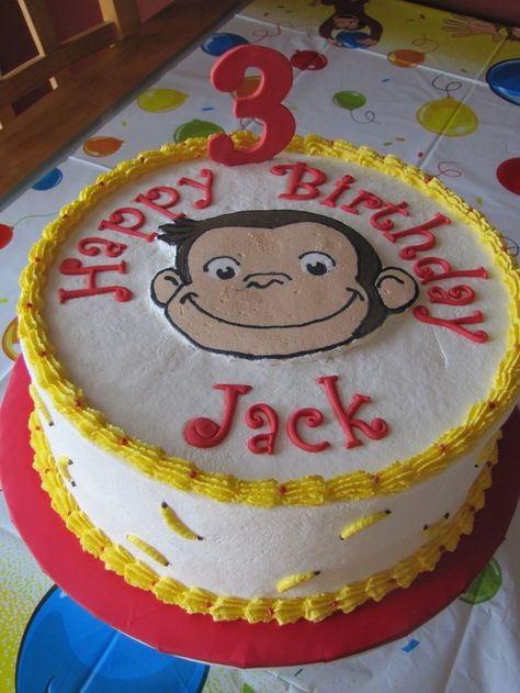 Curious George Birthday Cake, George Birthday Cake, Curious George Cupcakes, Curious George Cakes, Curious George Birthday Party, Curious George Party, Curious George Birthday, Second Birthday Ideas, 3rd Birthday Cakes