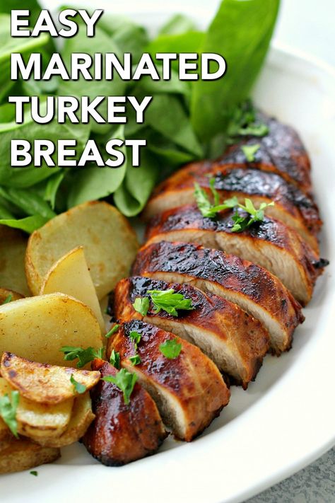 Easy Marinated Turkey Breast Recipe | Six Sisters' Stuff Thanksgiving Turkey Breast, Turkey Cutlet Recipes, Marinated Turkey Breast, Turkey Tenderloin Recipes, Marinated Turkey, Turkey Cutlets, Turkey Tenderloin, Cutlets Recipes, Turkey Burger Recipes