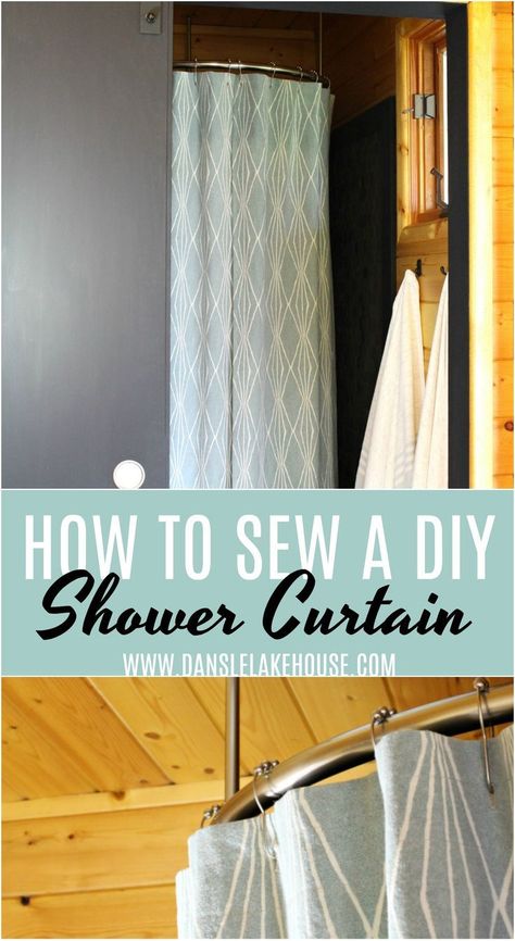 How to Sew a Shower Curtain with Lining | Dans le Lakehouse | #sewing #DIY #bathroommakeover Ceiling Mounted Shower Curtain Rod for Round Shower Lake House Bathroom Ideas, Bathtub Designs, Diy Shower Curtain, Modern Chic Design, Farmhouse Bathroom Decor Ideas, Plastic Shower Curtain, Cotton Shower Curtain, Diy Shower, Diy Concrete