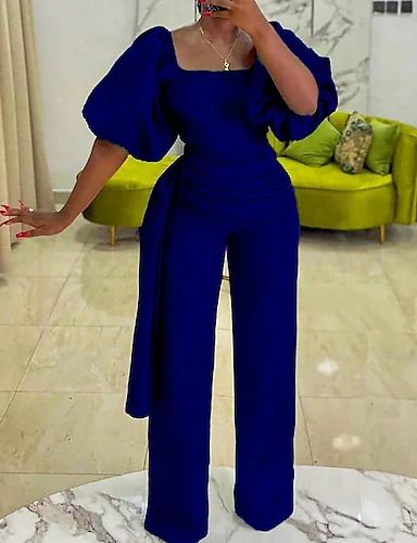 African Jumpsuit, Collar Jumpsuit, Jumpsuit Navy Blue, Jumpsuit Chic, Blue Jumpsuits, Plus Size Jumpsuit, Jumpsuit With Sleeves, Looks Chic, Summer Cotton