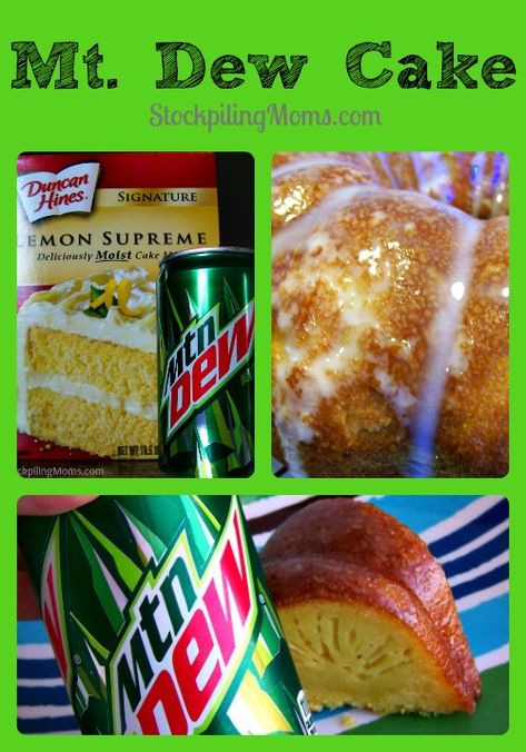 Mt Dew Cake - I know one young lady in my house that would love this! Mt Dew Cake, Dew Cake, Mountain Dew Cake, Good Cake Recipes, Cake Mix And Soda, Mt Dew, Tube Pan, Soda Cake, Mtn Dew