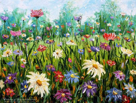 Artwork >> Valery Rybakow >> New Flowers oil painting Wildflowers. Palette knife paintings for sale. Artist Valery Rybakow. http://www.rybakow.com/slides/flowers-oil-painting-wildflowers_304.htm Enjoy the sunny flower meadow, inhale unique aroma of wild flowers and be happy! Wildflower Field, Porch Veranda, Outdoor Canvas, Framed Oil Painting, Outdoor Wall Art, Hanging Canvas, Oil Painting Flowers, House Flag, Flower Canvas