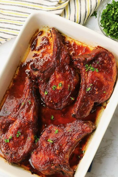 Oven BBQ Pork Chops - Immaculate Bites Pork Chop Recipes Bbq Oven, Bbq Bone In Pork Chops In Oven, Bbq Baked Pork Chops Oven, Bbq Pork Chops In The Oven, Bq Pork Chops In Oven, Baked Bbq Pork Chops Oven Bone In, Oven Baked Bbq Pork Tenderloin, Roast Pork Chops Oven, Oven Bbq Pork Chops