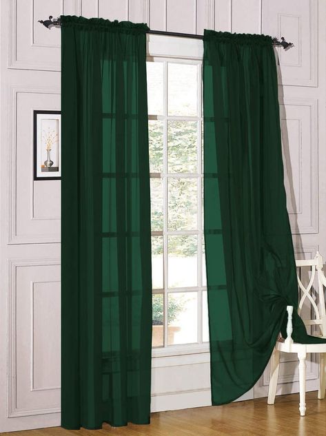 Green Curtains Living Room, Emerald Green Curtains, Green Sheer Curtains, Blue Blackout Curtains, Green Windows, Pocket Window, Luxury Curtains, Voile Curtains, Sheer Curtain Panels