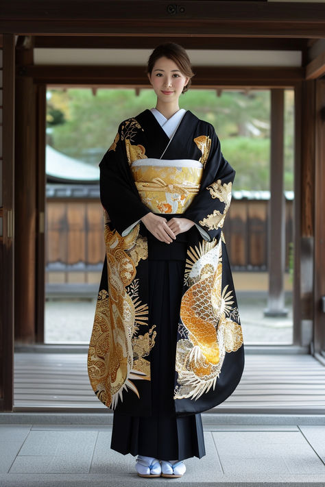 Japanese kimono, traditional Japanese dress, formal kimono, gold obi belt, cultural attire, elegant women's kimono, authentic Japanese wear, ceremonial clothing, intricate kimono design, heritage fashion. Traditional Japanese Kimonos, Tradition Japanese Clothing, Asian Outfits Traditional, Fancy Kimono Traditional, Japanese Culture Outfit, Ancient Japan Clothing, Kimono Aesthetic Traditional, Furisode Traditional, Japanese Outfits Traditional