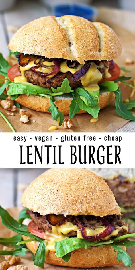 Lentil Vegan, Vegan Lentil Burger, Lentil Burger, Burger Dinner, Vegan Burger Recipe, Creamy Mustard Sauce, Lentil Burgers, Vegan Lentil, Vegan Meat