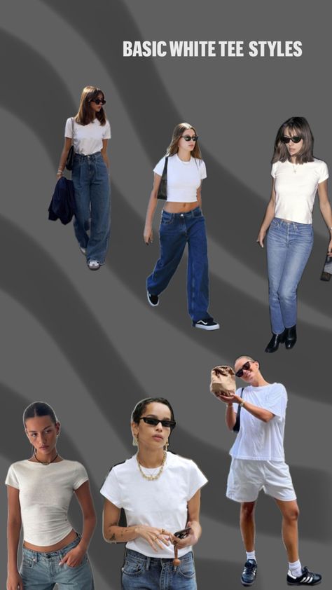 Women with white tee, T-shirt style, basis style guide, casual look inspo Outfit Inspo Basic, Cropped Outfits, Crop Top Style, Shirt Crop Top, Basic White Tee, Daily Style, Jeans White, Basic Shirts, Basic Outfits