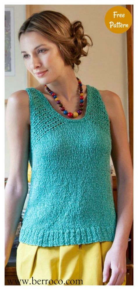 Knit Tank Top Pattern, Knitting Summer, Summer Top Pattern, Knit Top Patterns, Tank Top Pattern, Knitting Sweaters, Knit Tank Top, Knitted Tops, Free Knitting Patterns