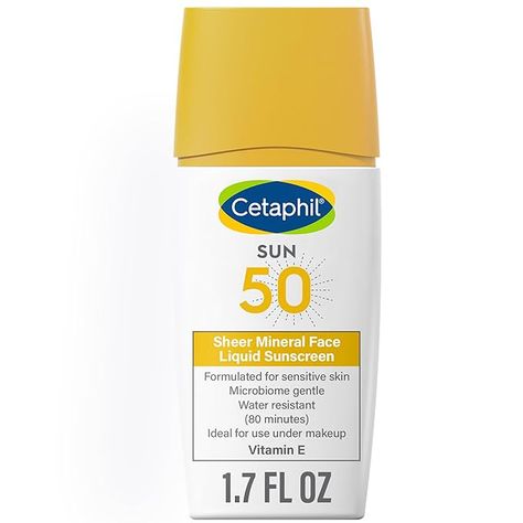 Amazon.com: Cetaphil Sheer 100% Mineral Liquid Sunscreen for Face With Zinc Oxide Broad Spectrum SPF 50 Formulated for Sensitive Skin, Unscented, 1.7 Fl Oz : Beauty & Personal Care Travel Size Sunscreen, Sunscreen For Face, Safe Sunscreen, Sunscreen Stick, Facial Sunscreen, Sunscreen Spf 50, Sunscreen Lotion, Zinc Oxide, Mineral Sunscreen