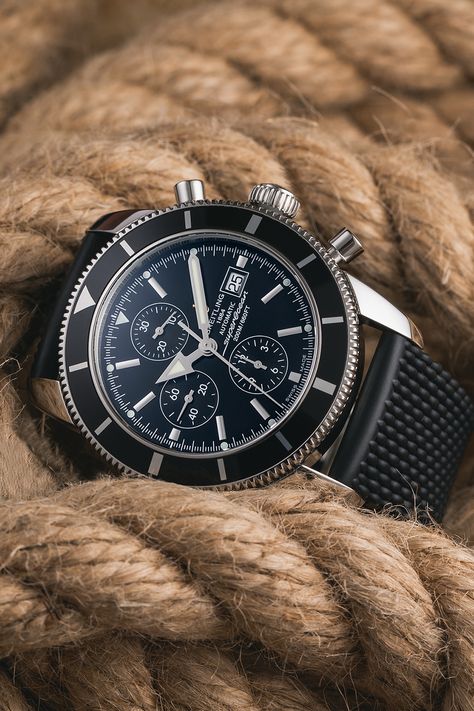 The Breitling Superocean Heritage Chronograph 46 (Ref. A1332024.B908.256S.A20D.2) brings everything together what you would expect from a modern diving watch: automatic calibre, rubber strap, diving bezel, 46 mm stainless steel case, 200 metre water resistance and a date and chronograph complication. If there has ever been a diving watch from Breitling that combines everything you actually need or could need, then it's this one! Breitling Superocean Heritage, Breitling Superocean, Diving Watch, Breitling Watches, Dive Watches, Men's Watch, Breitling Watch, Stainless Steel Case, Chronograph