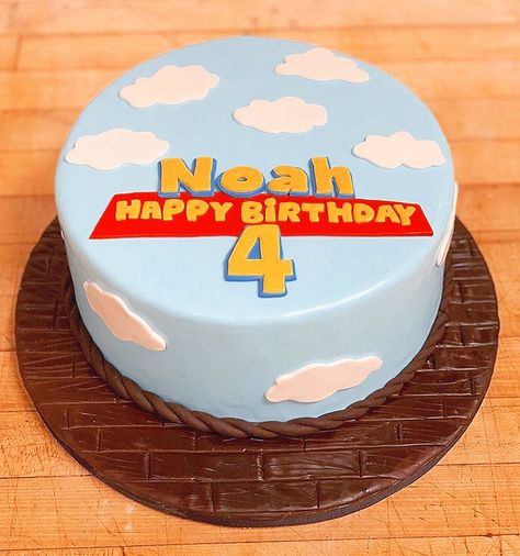 Toy Story Themed Cake, Toy Story Simple Cake, Neutral Toy Story Cake, Toy Story Cloud Cake, Simple Toy Story Cake, Toy Story Cake Ideas, Toy Story Sheet Cake, Simple Buzz Lightyear Cake, Toy Story Cake One Tier