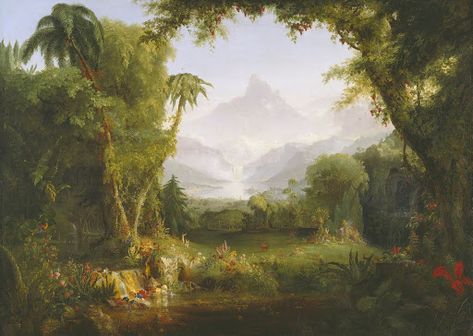 The Garden of Eden - Thomas Cole — Google Arts & Culture Famous Landscape Paintings, Albert Bierstadt, The Garden Of Eden, Hudson River School, History Painting, William Blake, February 11, February 1, Garden Of Eden