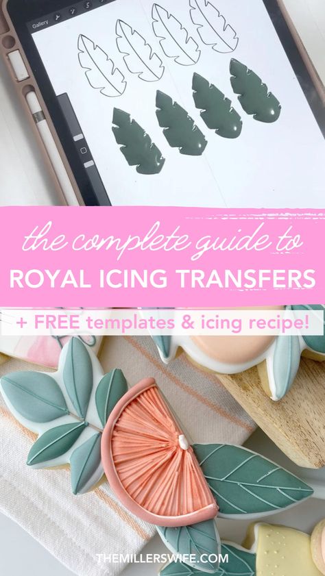 Are you a fan of decorated sugar cookies and eager to improve your royal icing skills? My complete royal icing transfer guide is here to help! It features a royal icing recipe and FREE royal icing transfer printable templates. Click for the full decorate cookie guide. sugar cookies royal icing, royal icing transfer tutorial Icing Cookies Tutorial, Cookie Guide, Sugar Cookie Recipe With Royal Icing, Sugar Cookies Royal Icing, Royal Icing Templates, Royal Icing Cakes, Cookies Royal Icing, Icing Transfers, Flower Sugar Cookies