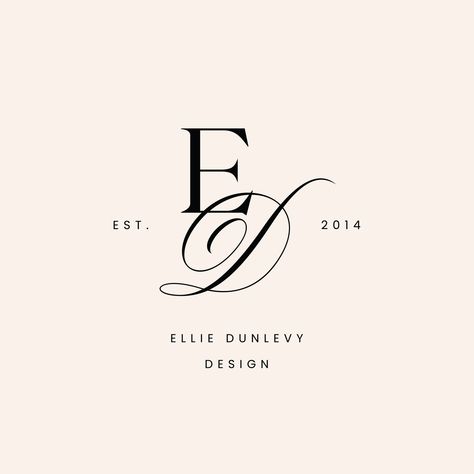 Elegant, Feminine Branding for Ellie Dunlevy Design. #visualidentity #logodesign #branding #femininebranding #brandstylist Rustic Wedding Branding, Elegant Logo Inspiration, Fashion Logo Ideas, Feminine Graphic Design, Geometric Outline, Stylist Branding, Feminine Branding Logo, Classy Logo, Fashion Brand Logo