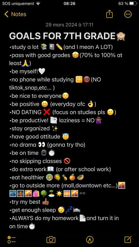 8th Grade Goals, Middle School Essentials 7th Grade, Goals For 6th Grade, Goals For 7th Grade, School Year 2024-2025, 7th Grade Survival Kit, 7 Grade Tips, Middle School Tips For 7th Grade, School Goals List