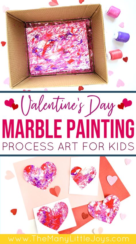 Valentine's Day Marble Painting for Kids - The Many Little Joys Marble Painting For Kids, Valentine Stem Activities, Valentines Art For Kids, Preschool Valentines Activities, Toddler Valentine Crafts, February Crafts, Easy Valentine Crafts, Preschool Valentines, Valentine Activities