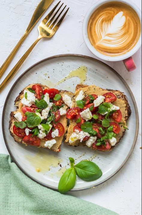 Tomato Mozzarella Toast, Mozzarella Toast, Tomato And Mozzarella, Tomato Mozzarella, Homemade Hummus, Breakfast Toast, Hummus Recipe, Toast Recipes, Latest Recipe