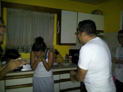 My daughter didn't know. It was a total surprise.  Her dad made her believe he was angry with her, because she was at her cousin's all day lol. He grabbed her and brought her to the kitchen.  She cried!! haha People Yelling At Each Other, Angry Daughter, People Yelling, Surprise Her, Desert Dream, Family Moments, My Daughter, Mom And Dad, The Kitchen