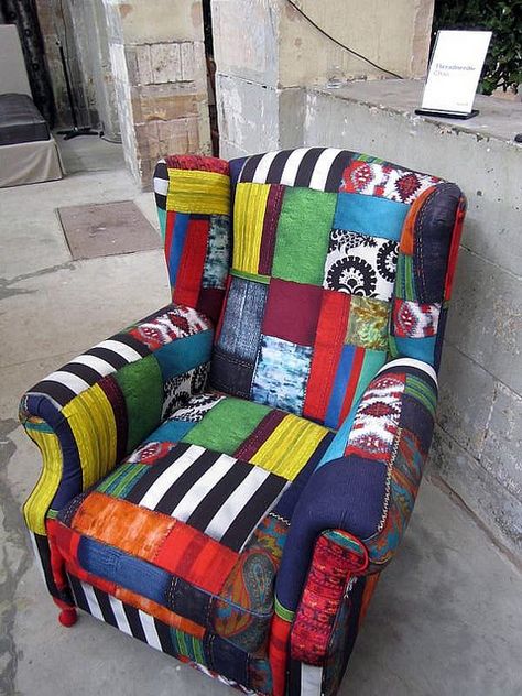 another fun comfy chair Patchwork Upholstery, Patchwork Furniture, Patchwork Chair, Chairs Living Room, Funky Chairs, Old Chair, Funky Furniture, Comfy Chairs, Cool Chairs