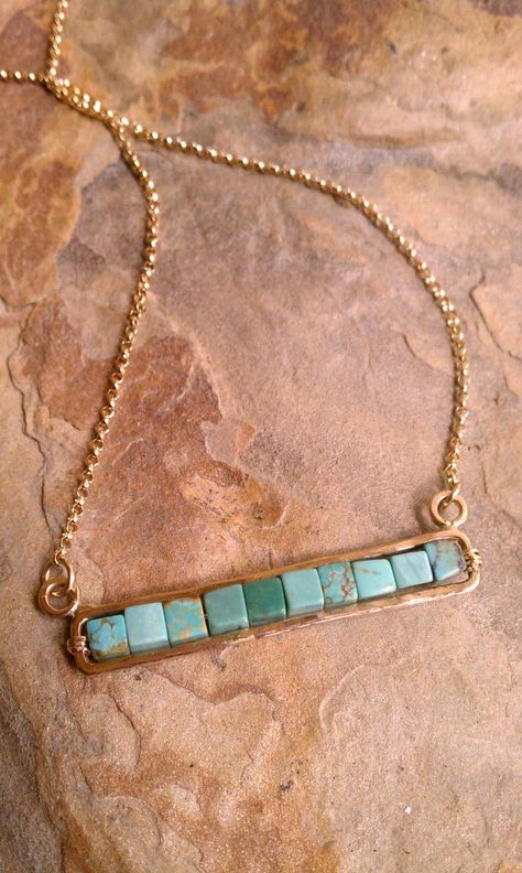 il_570xN.597647166_f8v1 Turquoise Bar Necklace, Turquoise Bar, Bijoux Fil Aluminium, Diy Wire Jewelry, Handmade Wire Jewelry, Jewelry Repair, Genuine Turquoise, Jewelry Projects, Elegant Jewelry