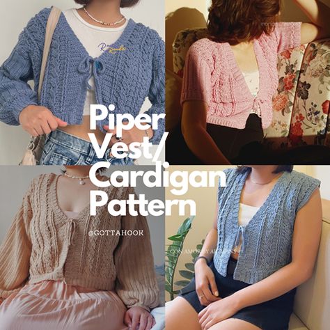 Piper Vest/Cardigan Crochet Pattern - gottahook's Ko-fi Shop Crochet Cable Stitch, Vest Pattern Free, Cardigan Crochet Pattern, Vest Cardigan, Confection Au Crochet, Crochet Vest Pattern, Cardigan Crochet, Double Crochet Stitch, Crochet Dress Pattern