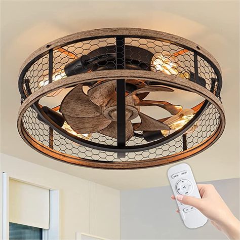 Kitchen Ceiling Fan, Caged Ceiling Fan With Light, Dining Room Ceiling Fan, Flush Ceiling Fans, Fan Light Fixtures, Bedroom Fan, Kitchen Fan, Rustic Ceiling Fan, Living Room Ceiling Fan