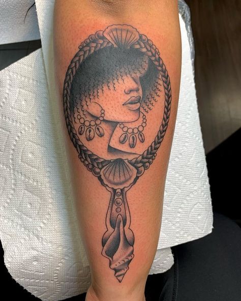 Ellen Perry on Instagram: “The goddess Oshun, reflected in Esmeralda ❤️ Thank you endlessly for your trust!!” Oshun Goddess Tattoo, Oshun Tattoo, Goddess Oshun, Oshun Goddess, Goddess Tattoo, The Goddess, Skull Tattoo, Portrait Tattoo, Tatting