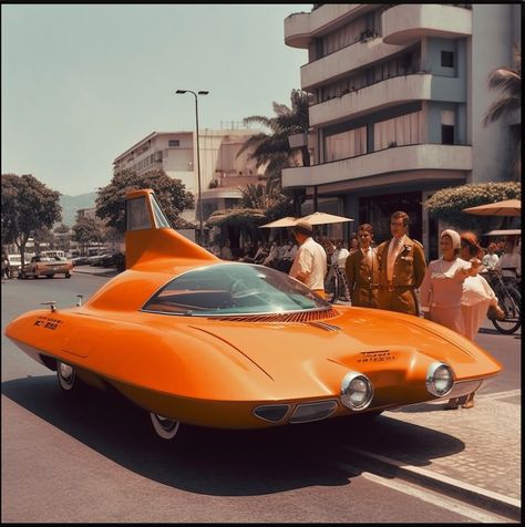 Sci-Fi Retro Futuristic Cars in Rio de Janeiro Googie Architecture, Futuristic Cars Design, Fantasy Cars, 70s Sci Fi Art, Vintage Hot Rod, Isaac Asimov, 60s Retro, Concept Car Design, Futurama