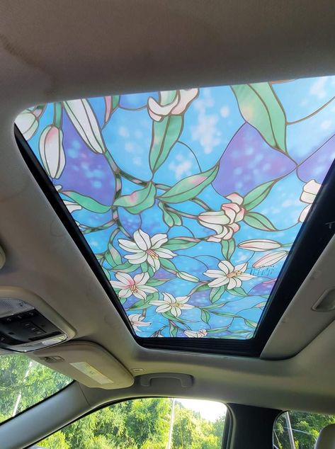 Car Stained Glass Sunroof, Stain Glass Car Sunroof, Stained Glass Sunroof, Stained Glass Sunroof Car, Car Deco, Girly Car, Porsche Macan, Car Decoration, Car Stuff