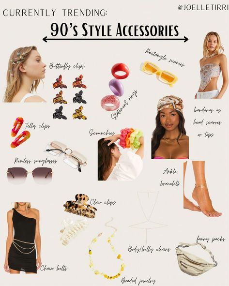 90 Party Theme Outfits, Early 2000s Jewelry Trends, 1996 Fashion Trends, 90s Trends Nostalgia, 90s Hair Accessories Aesthetic, 2000 Accessories Jewelry, 90s Fashion Neon, Trending Hair Accessories 2023, 90s Themed Hairstyles